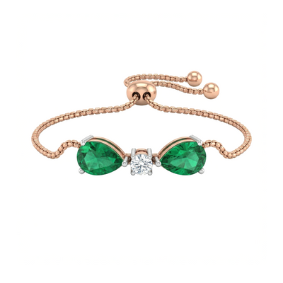 Pear Emerald Bow Lab Diamond Bracelet