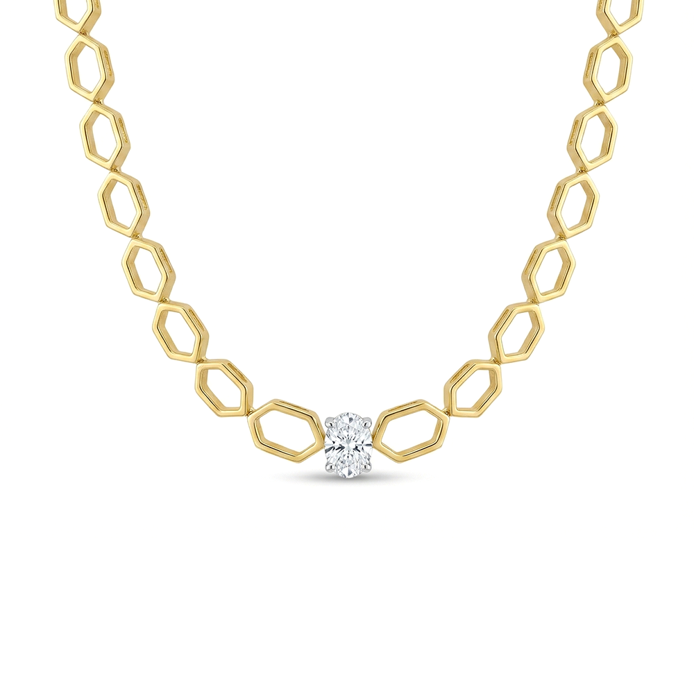 Hexagon Halo Diamond Pendant With Chain