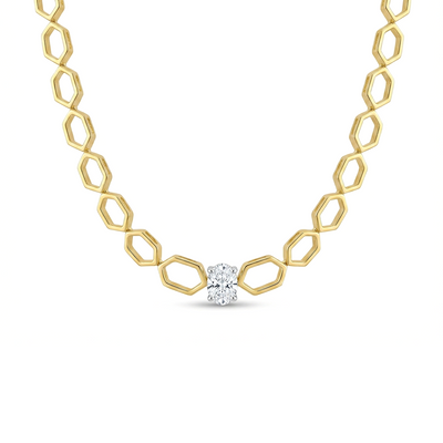 Hexagon Halo Diamond Pendant With Chain