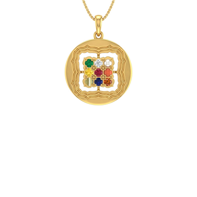 Navratna Glow Diamond Pendant With Chain