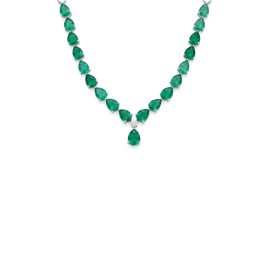 Dewdrop Dangle Emerald and Diamond Necklace