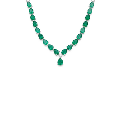Dewdrop Green Dangle Lab Grown Diamond & Emerald Necklace