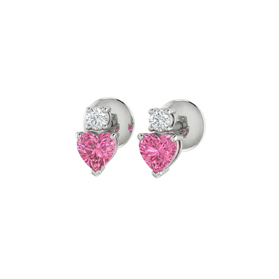 Pink Heart Lab Diamond Stud Earrings