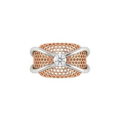 Honeycomb Mesh Two Tone Diamond Ring