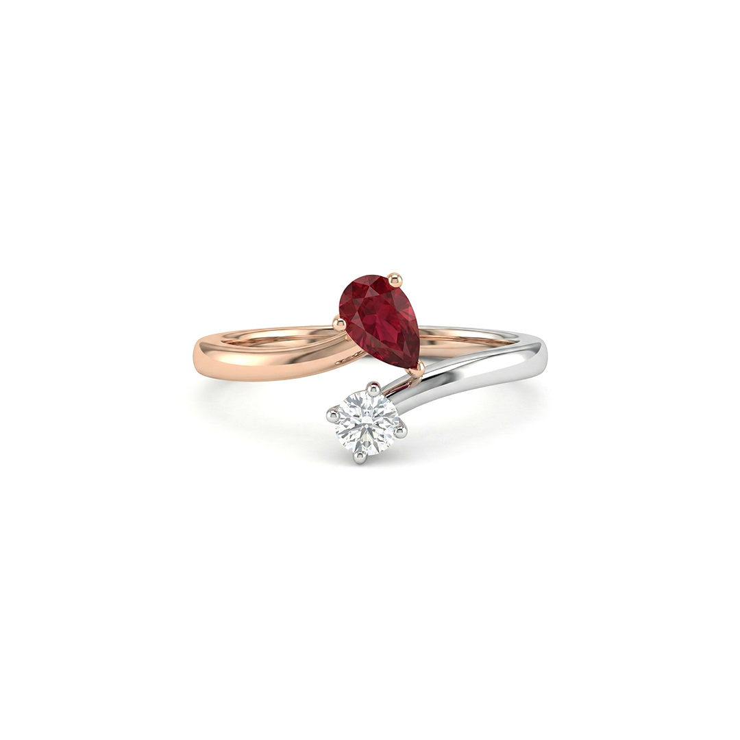 Two-Tone Red Pear Stone Lab Diamond Ring