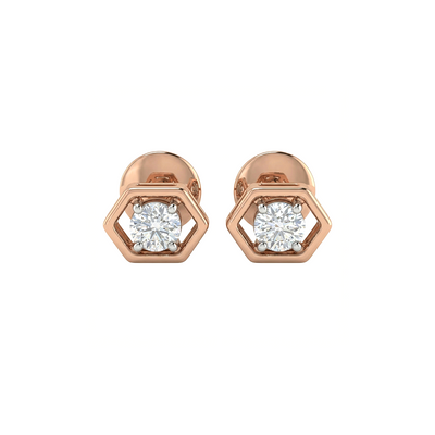 Hexagon Stud Lab Grown Diamond Earrings,Rose Gold, Certified