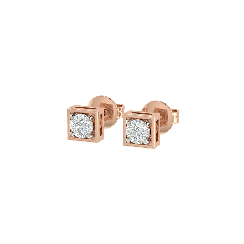 Swirl Square Stud Diamond Earrings