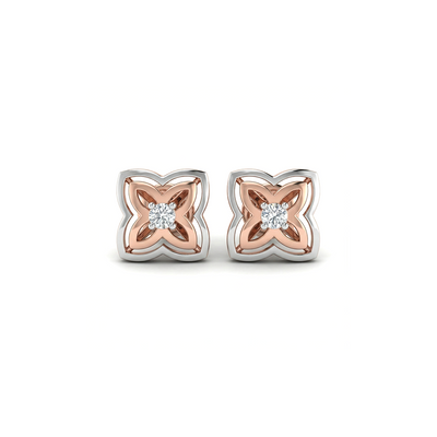 Flower Essence Two Tone Stud Diamond Earrings