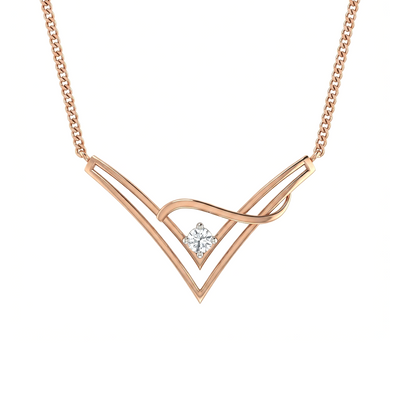 Crescent V-Shape Diamond Pendant with Chain