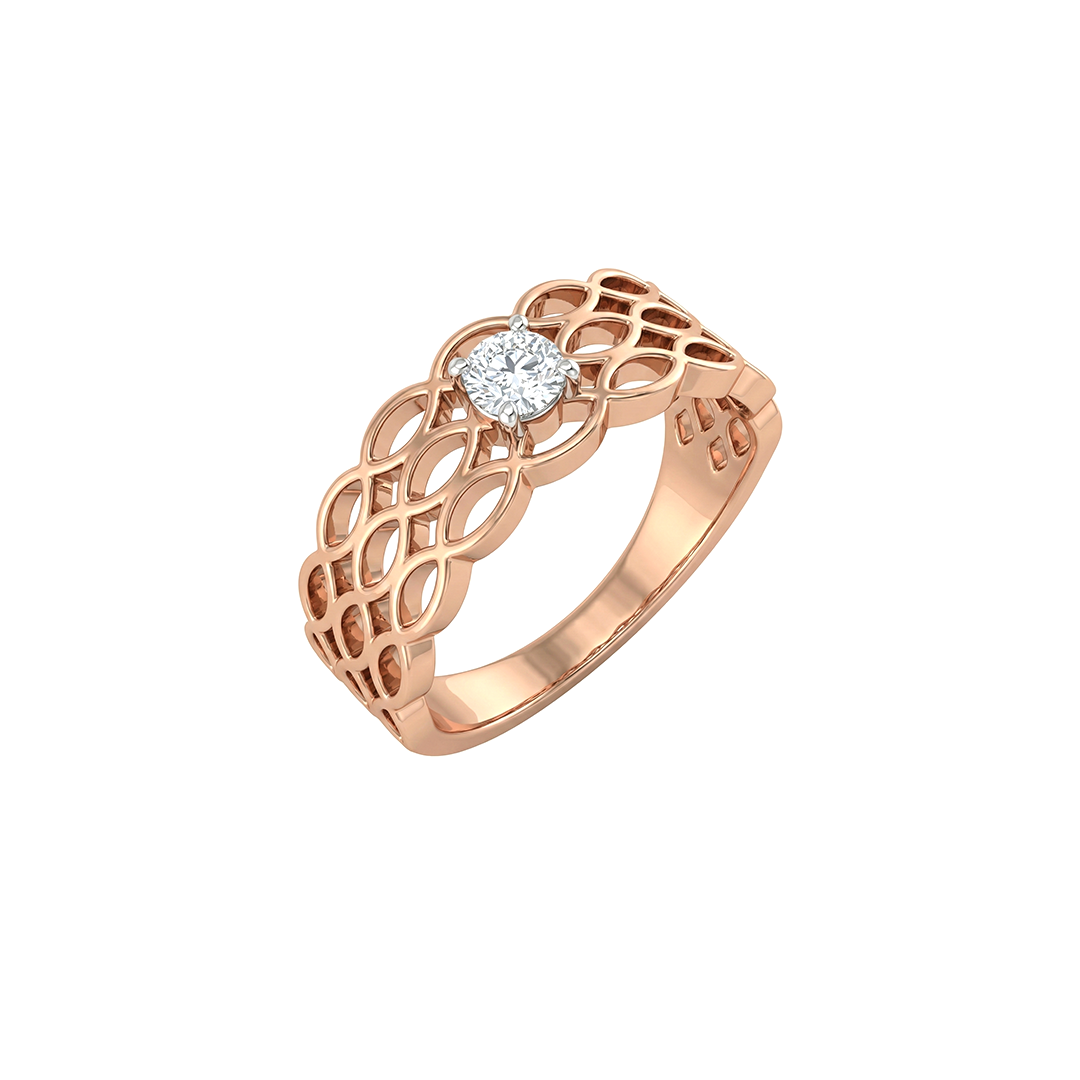 Floral Lattice Solitaire Lab Diamond Ring in Rose Gold