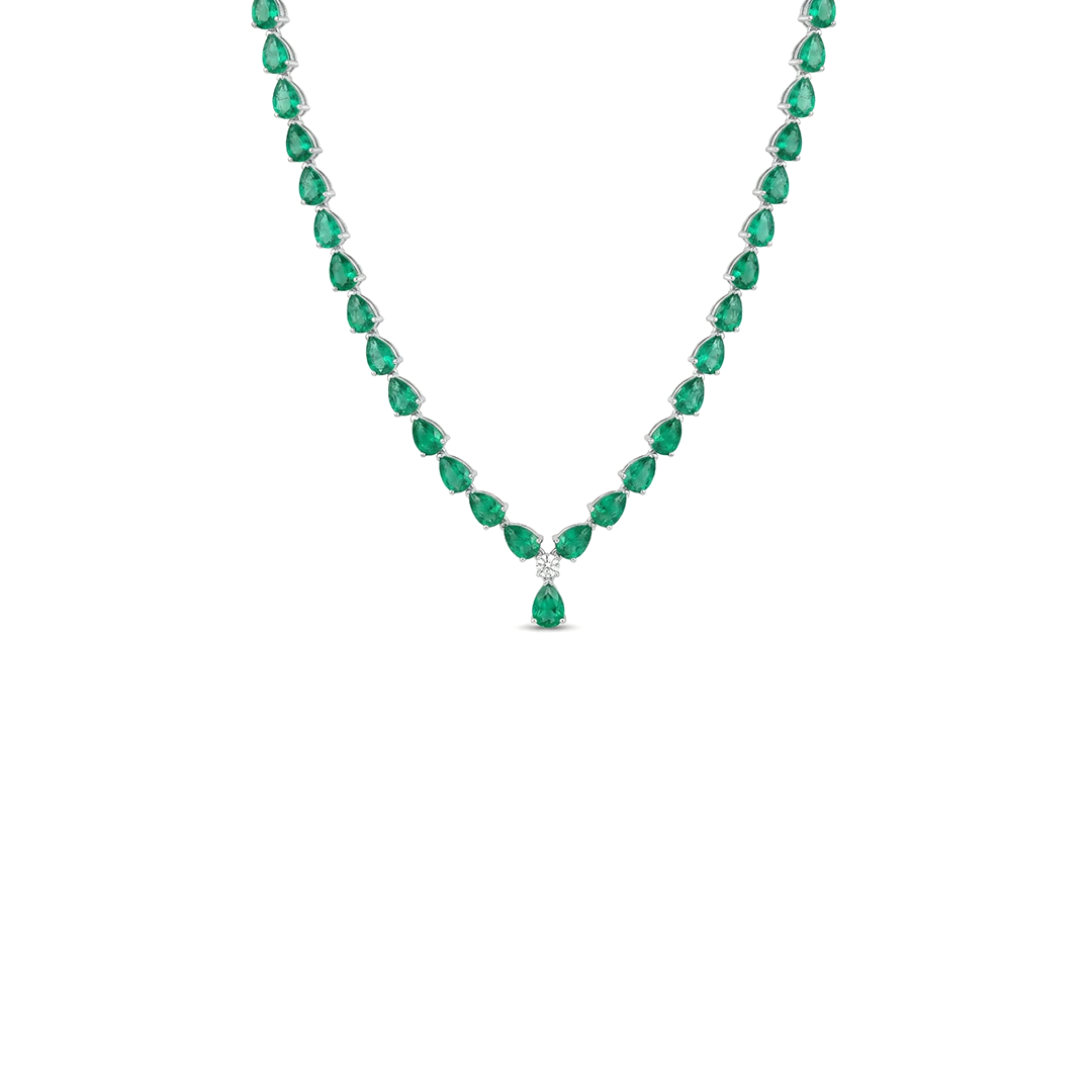 Dewdrop Dangle Emerald and Diamond Necklace