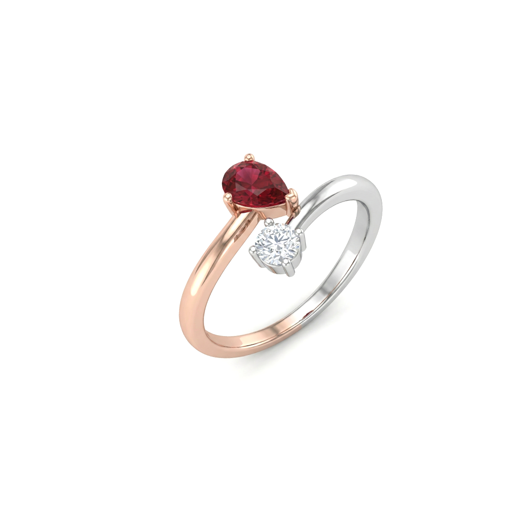 Two-Tone Red Pear Stone Lab Diamond Ring