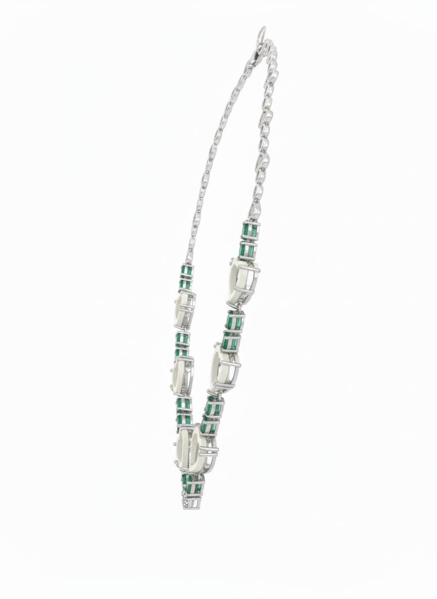 Verdant Heartline Necklace – 18K White Gold Rhodium Plated