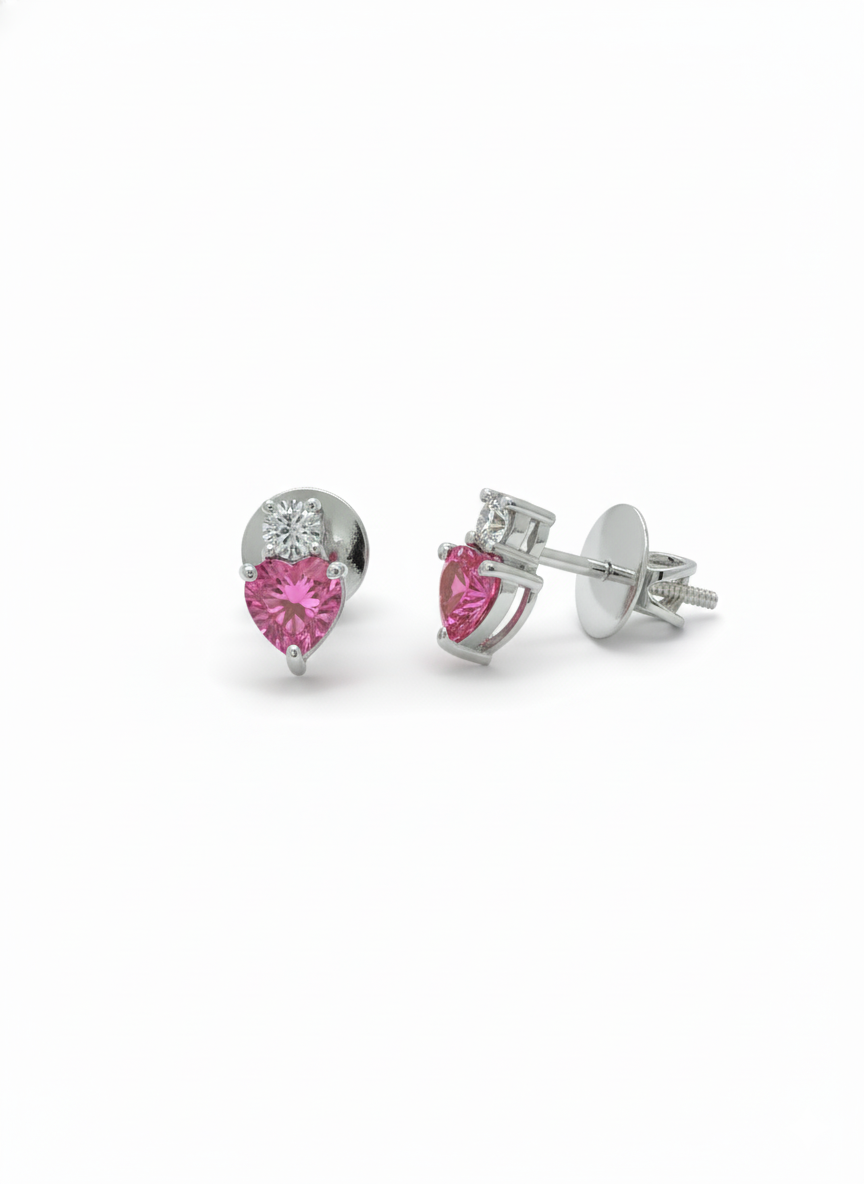 Pink Muse Sparkle Studs – 18K White Gold Rhodium Plated