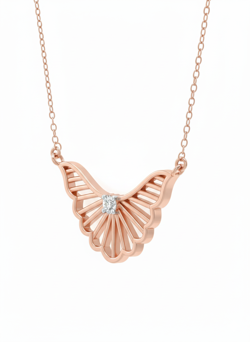Petal Arc Pendant – 18K Rose Gold Rhodium Plated