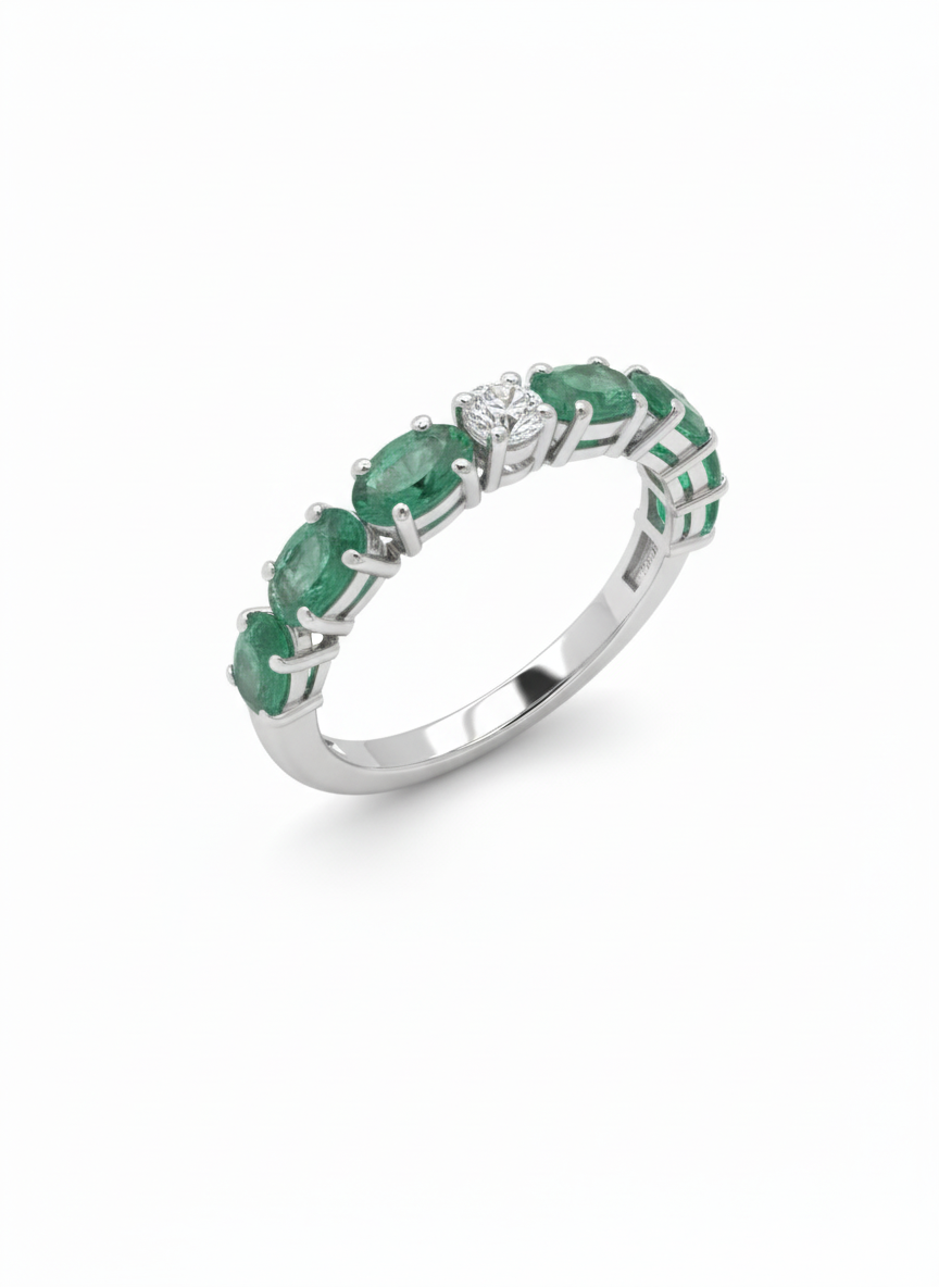 Verdant Grace Stone Ring – 18K White Gold Rhodium Plated