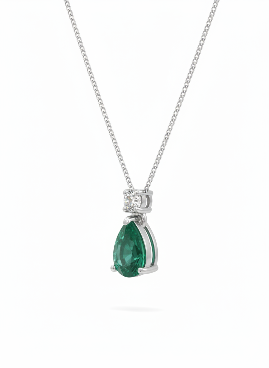Verdant Teardrop Harmony Stone Set – 18K White Gold Rhodium Plated