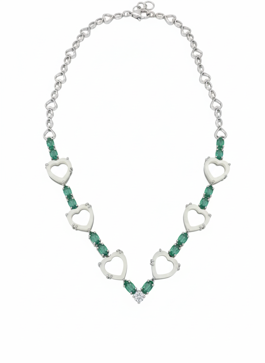 Verdant Heartline Necklace – 18K White Gold Rhodium Plated