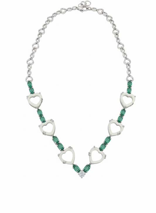 Verdant Heartline Necklace – 18K White Gold Rhodium Plated