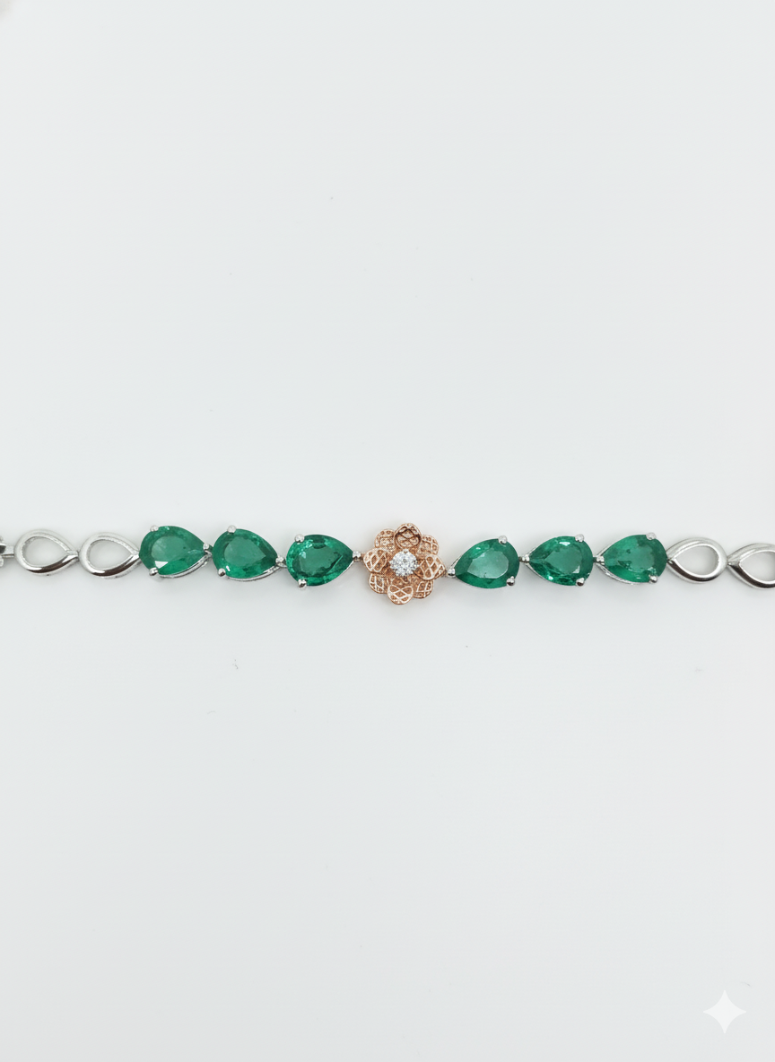 Florian Leaf Stone Bracelet – 18K White Gold Rhodium Plated