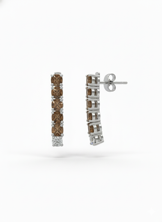 Aureline Mocha Beam Diamond Earrings- 18K White Gold Rhodium-Plated with colorstones