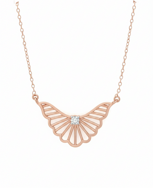 Petal Arc Pendant – 18K Rose Gold Rhodium Plated