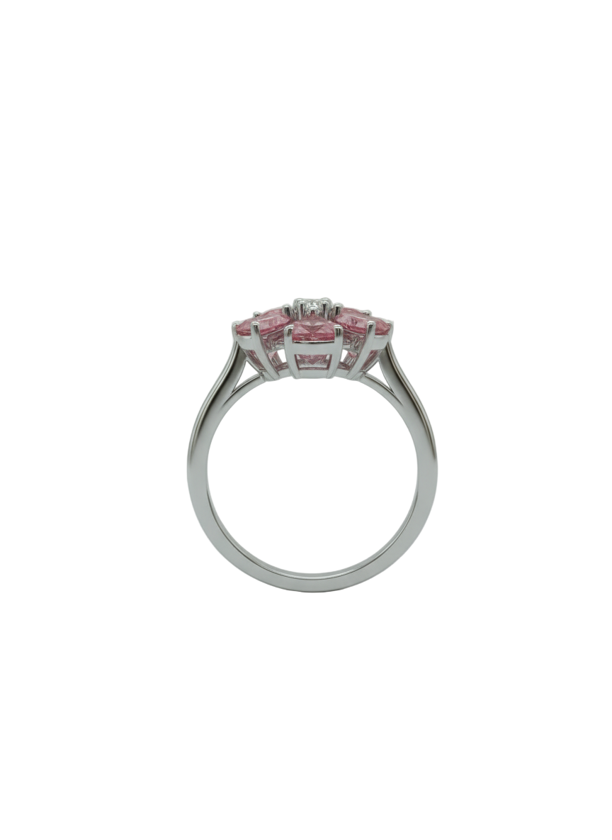 Petal Crown Stone Ring – 18K White Gold Rhodium Plated