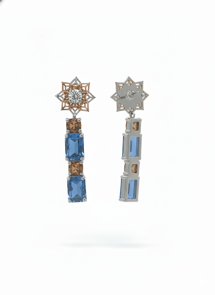 Cascade Floral Stone Earrings – 18K Rose & White Gold Rhodium Plated