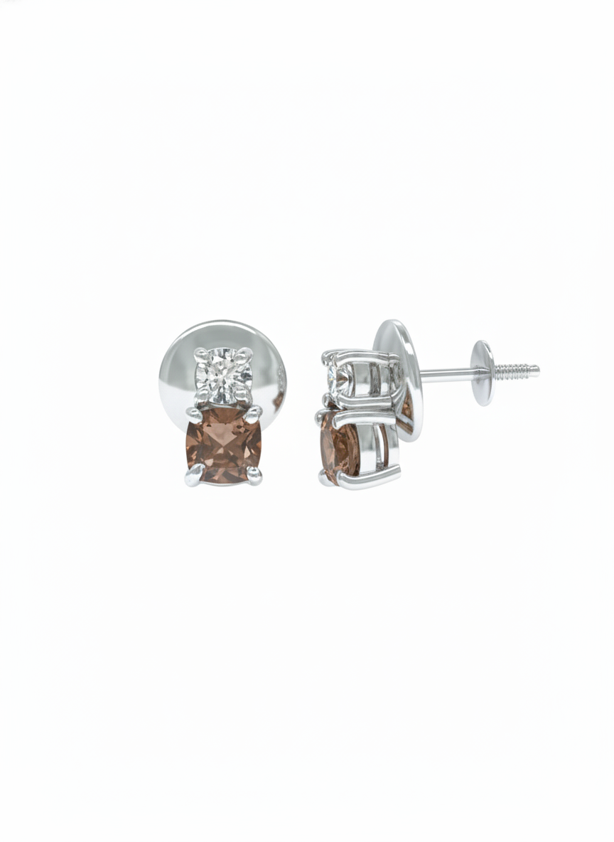 Mocha Radiance Studs – 18K White Gold Rhodium Plated
