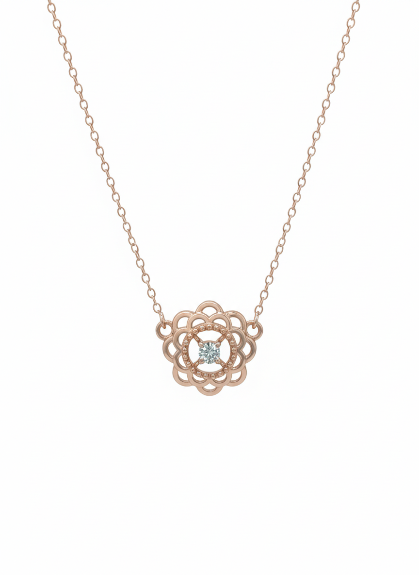 Solara Circle Charm Pendant – 18K Rose Gold Rhodium Plated