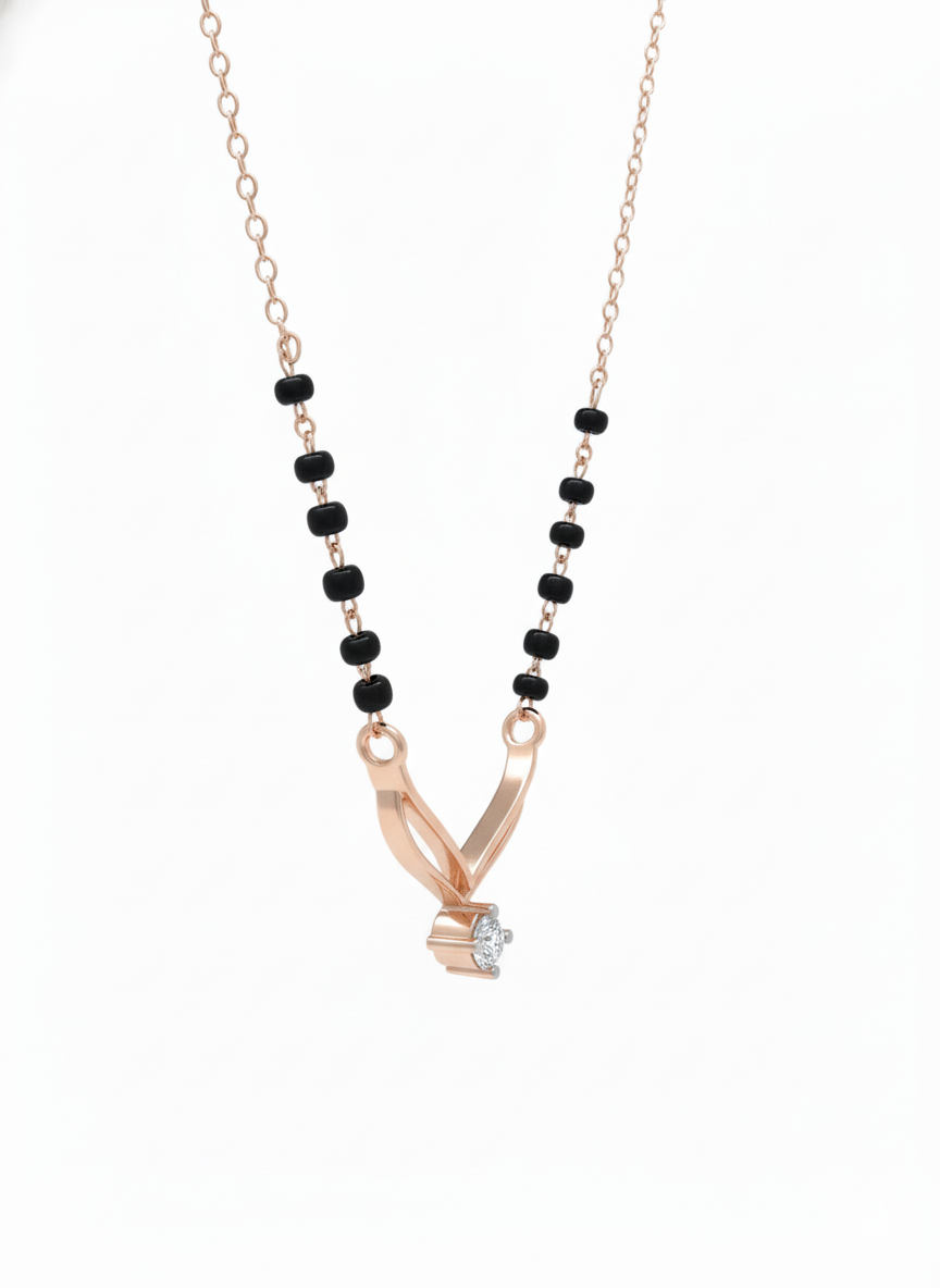 V-Drop Grace Mangalsutra Chain– 18K Rose Gold Rhodium Plated