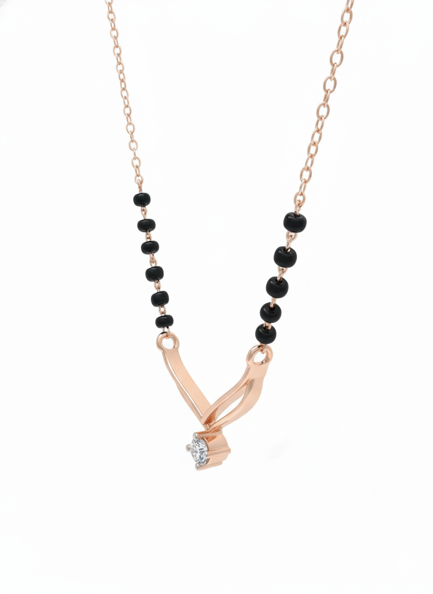 V-Drop Grace Mangalsutra Chain– 18K Rose Gold Rhodium Plated