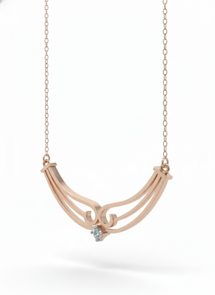 Lyra Arc Grace Pendant Chain– 18K Rose Gold Rhodium Plated