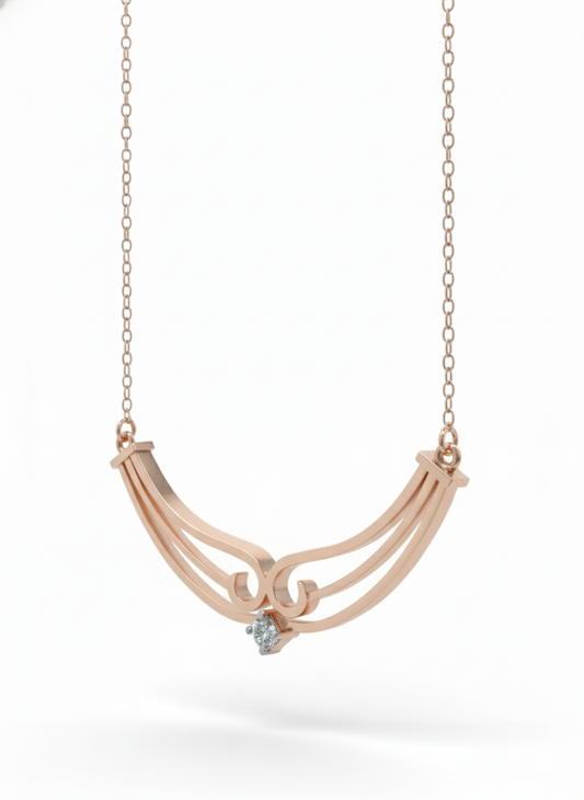 Lyra Arc Grace Pendant Chain– 18K Rose Gold Rhodium Plated