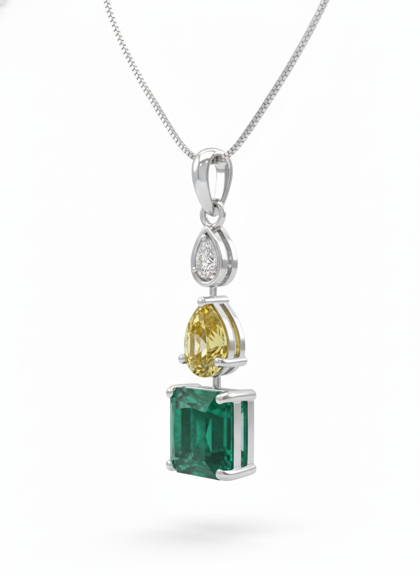 Crafted in Color with Diamond Pendant with Chain -18K White Gold Rhodium Plated