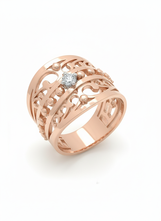 Mesh Solitaire Ring– 18K Rose Gold Rhodium Plated