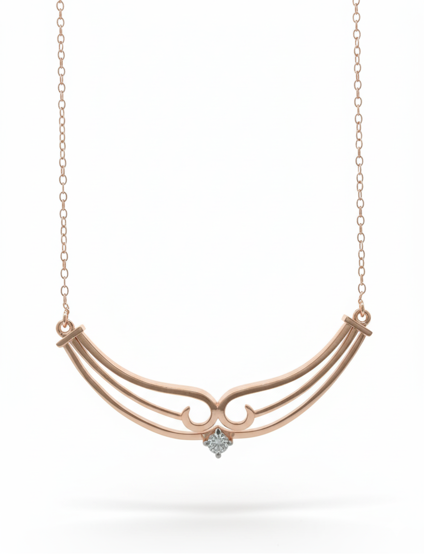 Lyra Arc Grace Pendant Chain– 18K Rose Gold Rhodium Plated