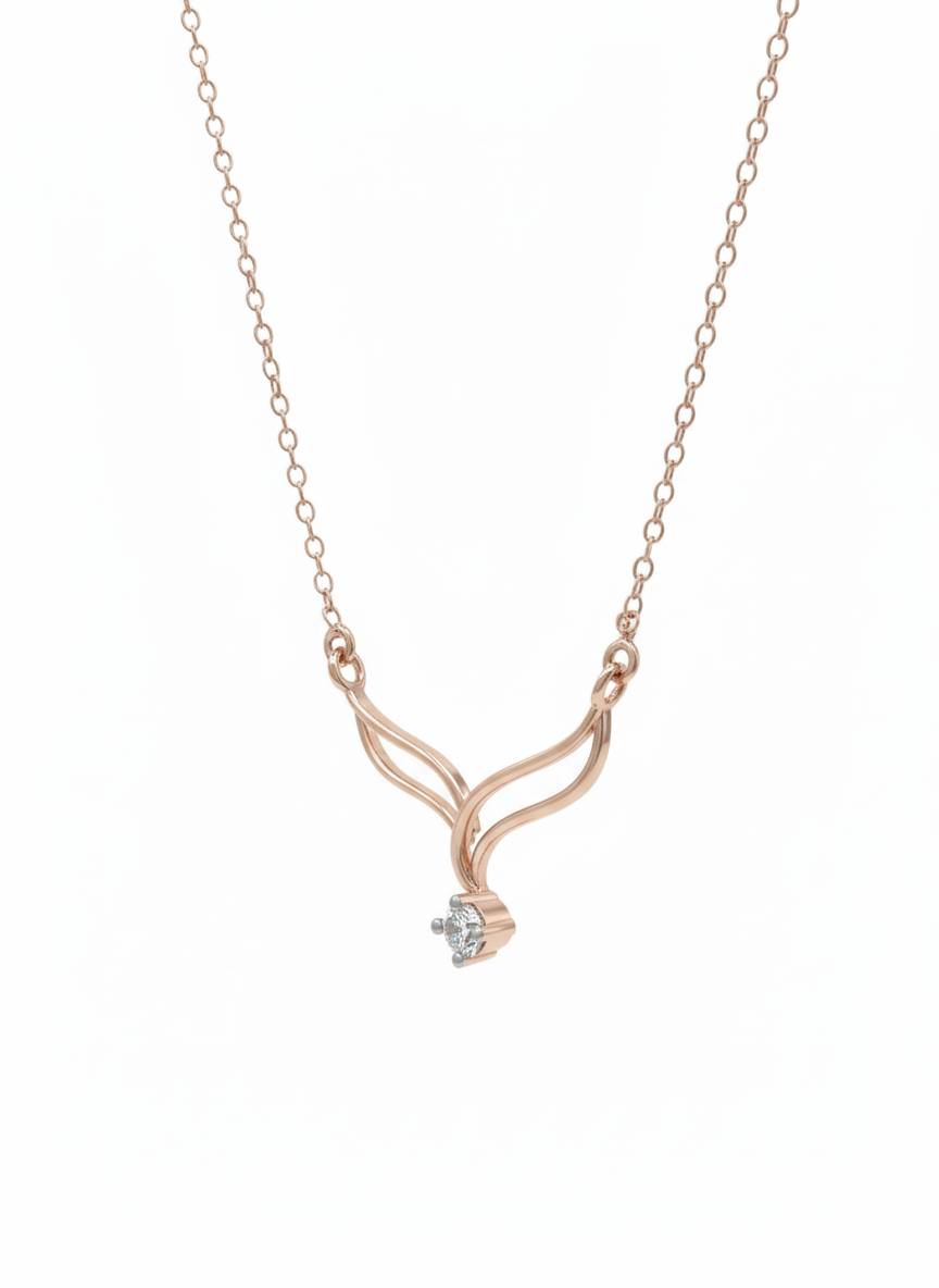 Lunara Wave Crest Pendant – 18K Rose Gold Rhodium Plated