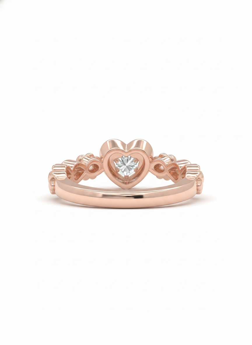 Rosette Heart Bloom Ring – 18K Rose Gold Rhodium Plated