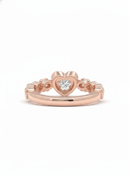 Rosette Heart Bloom Ring – 18K Rose Gold Rhodium Plated