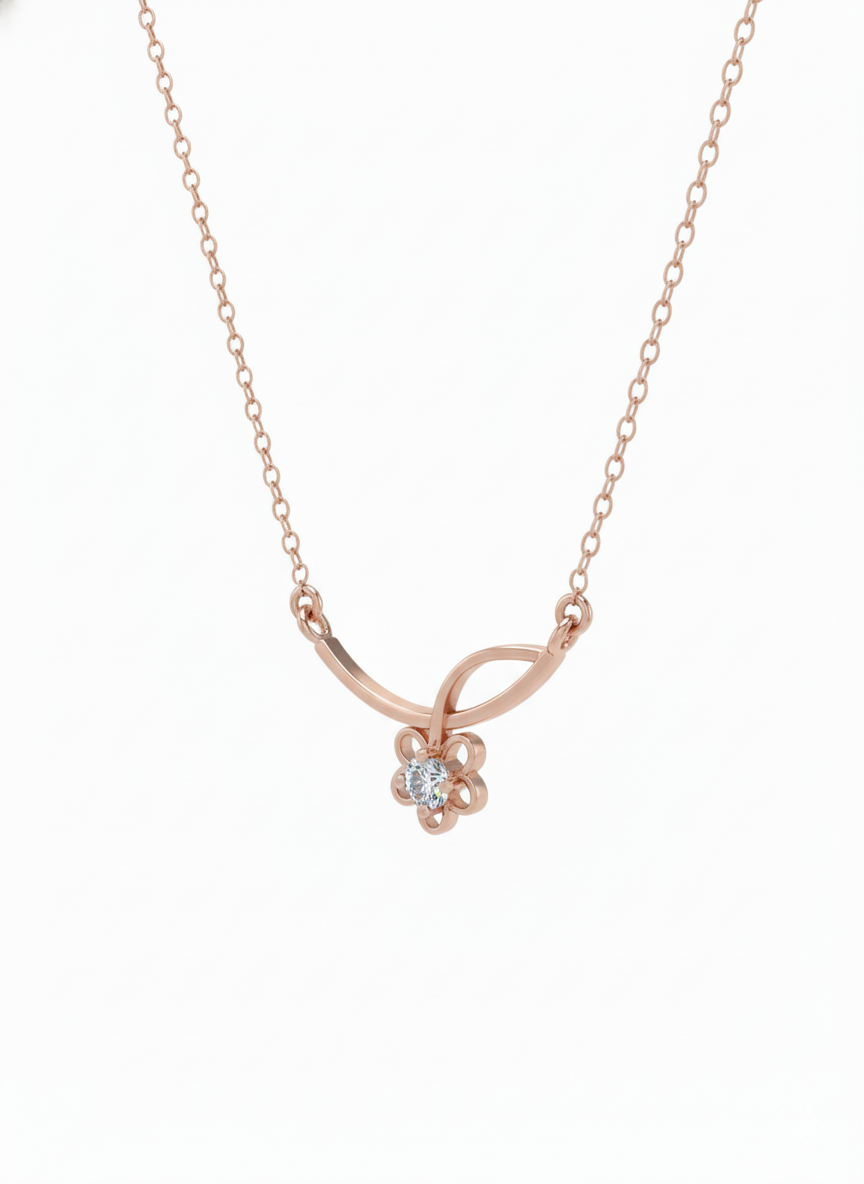 Serina Petal Arc Pendant – 18K Rose Gold Rhodium Plated