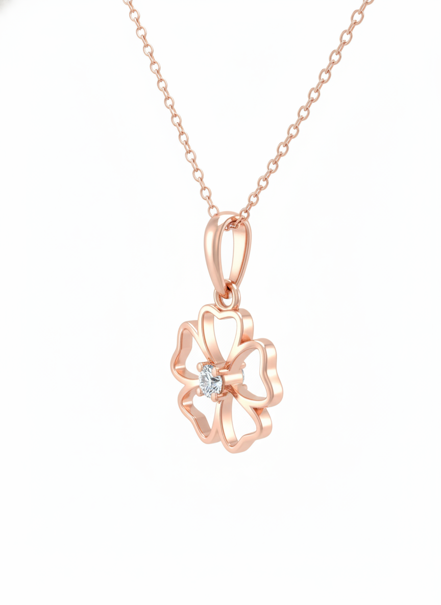 Floral Luck Bloom Pendant – 18K Rose Gold Rhodium Plated