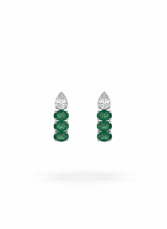 Emerald Crest Drop Earrings – 18K Rose & White Gold Rhodium Plated