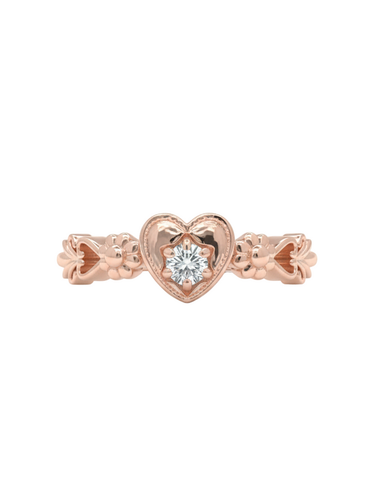 Rosette Heart Bloom Ring – 18K Rose Gold Rhodium Plated