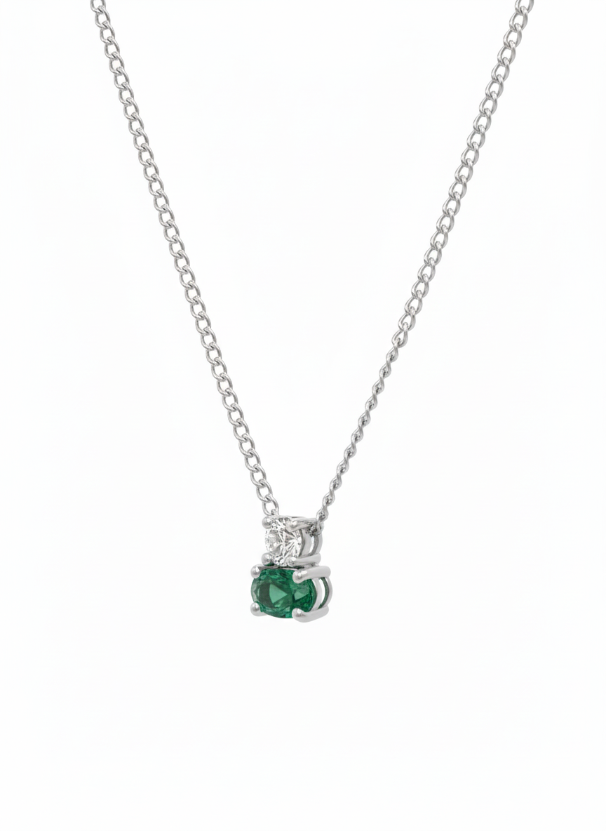 Emerald Dawn Pendant – 18K White Gold Rhodium Plated