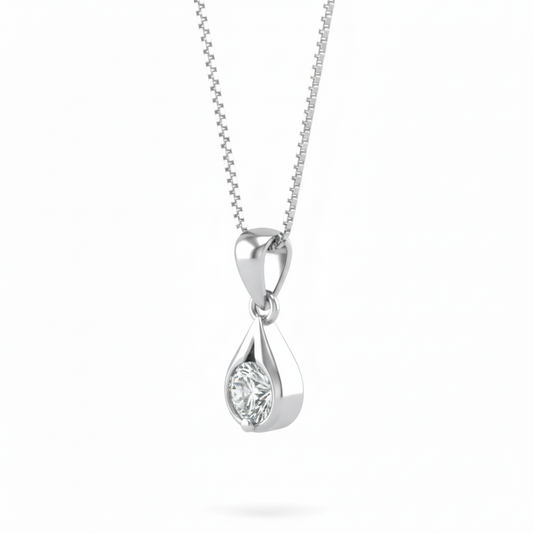 Tear of Joy Pendant with Chain – 18K White Gold Rhodium Plated