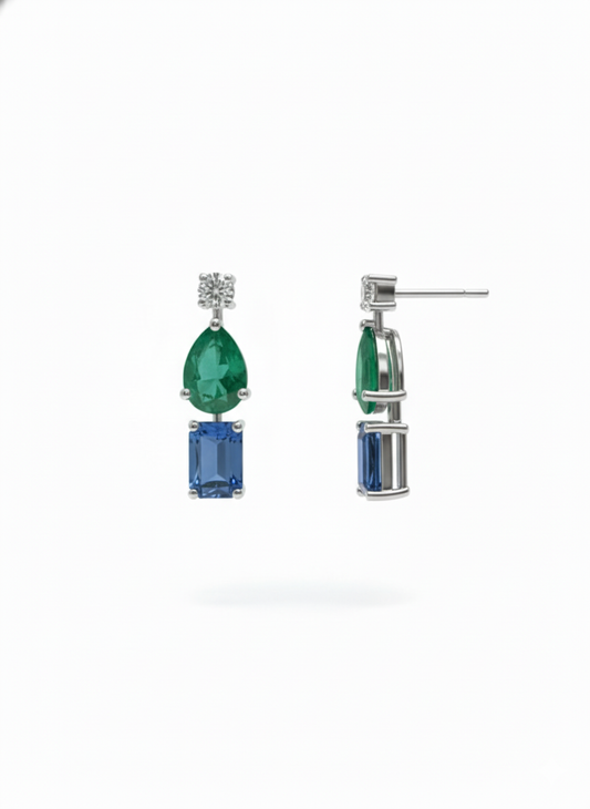 Elara Trinity Bloom Diamond Earrings in 18K White Gold Rhodium-Plated Finish