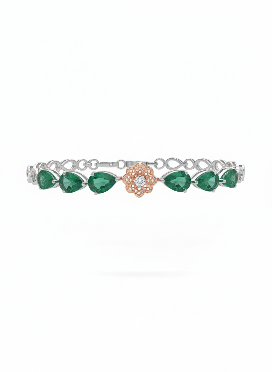 Florian Leaf Stone Bracelet – 18K White Gold Rhodium Plated