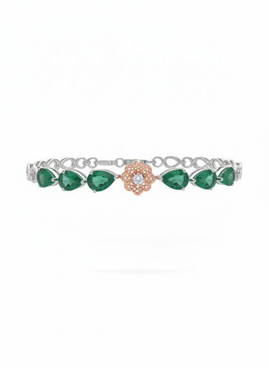 Florian Leaf Stone Bracelet – 18K White Gold Rhodium Plated