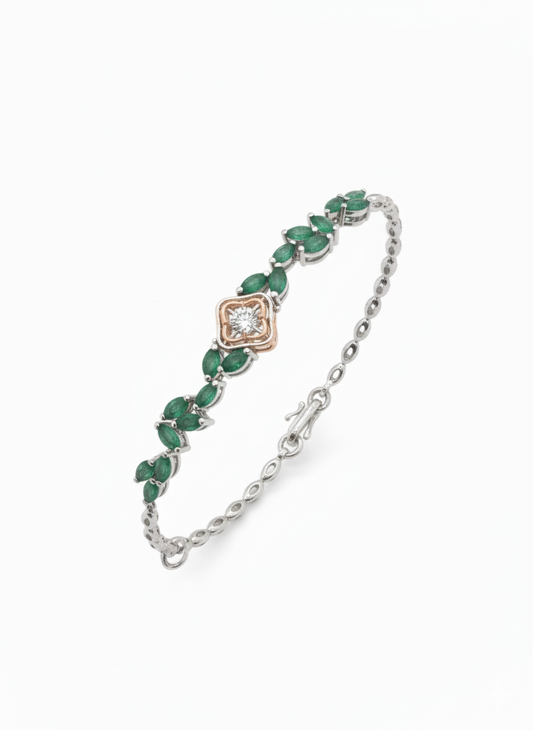 Seraphine Verde Charm Bracelet – 18K White Gold Rhodium Plated